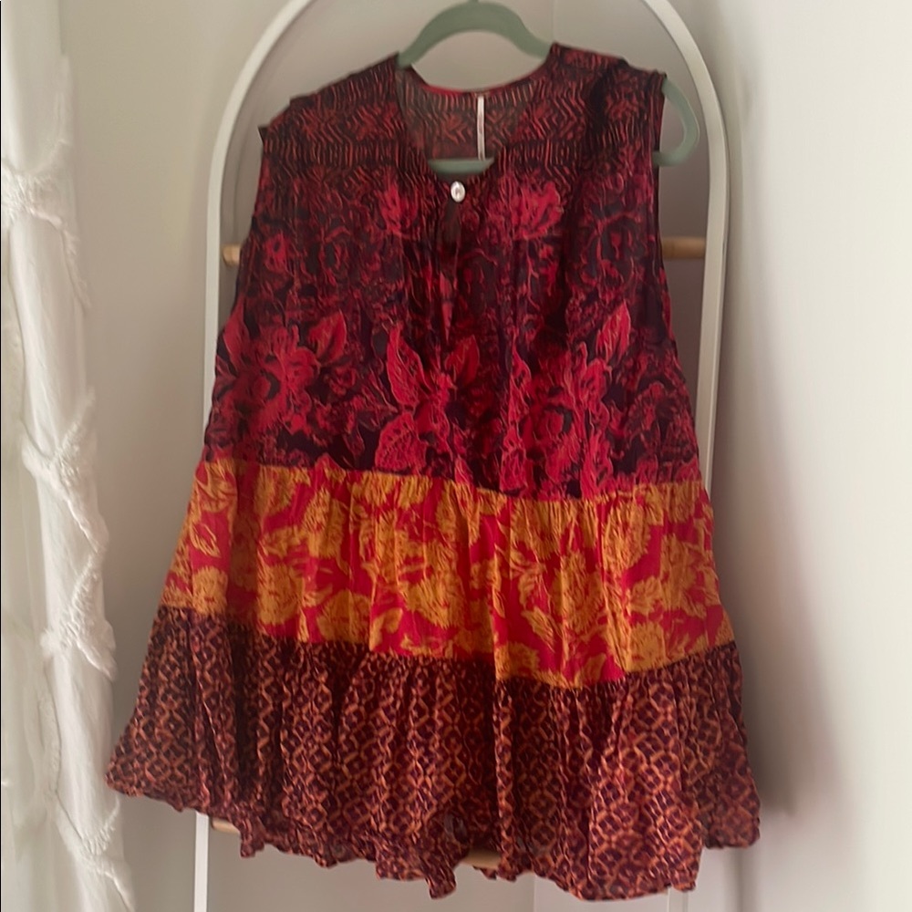 Free People Floral Sleeveless Top - Red and Orange